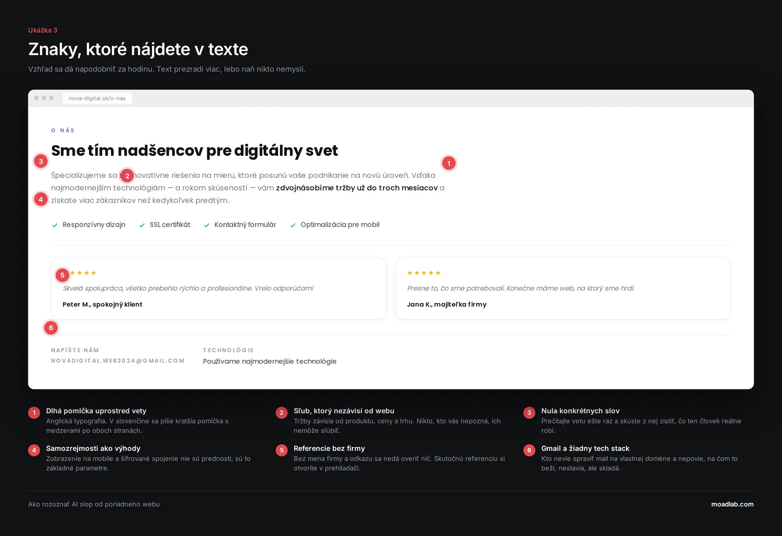 Označené znaky v texte na stránke o nás